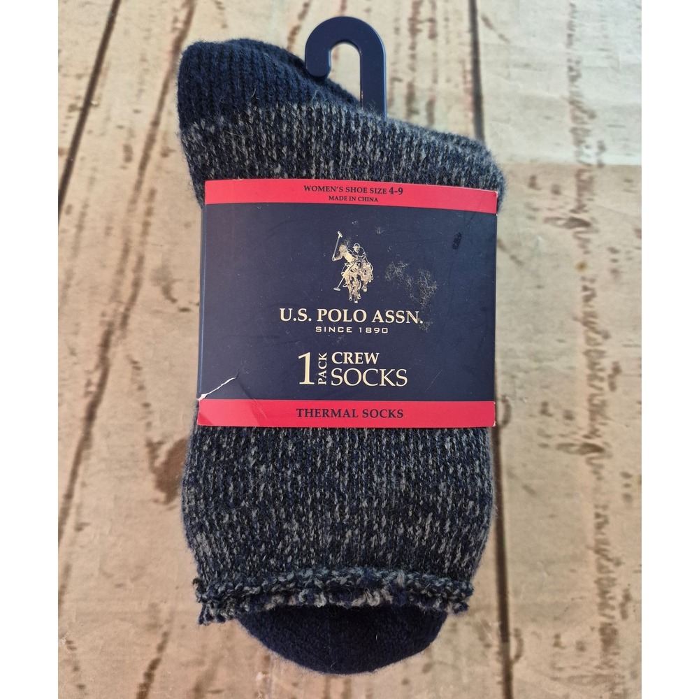 US Polo Assn Womens Thermal Crew Socks Navy Blue Marl Size 4-9